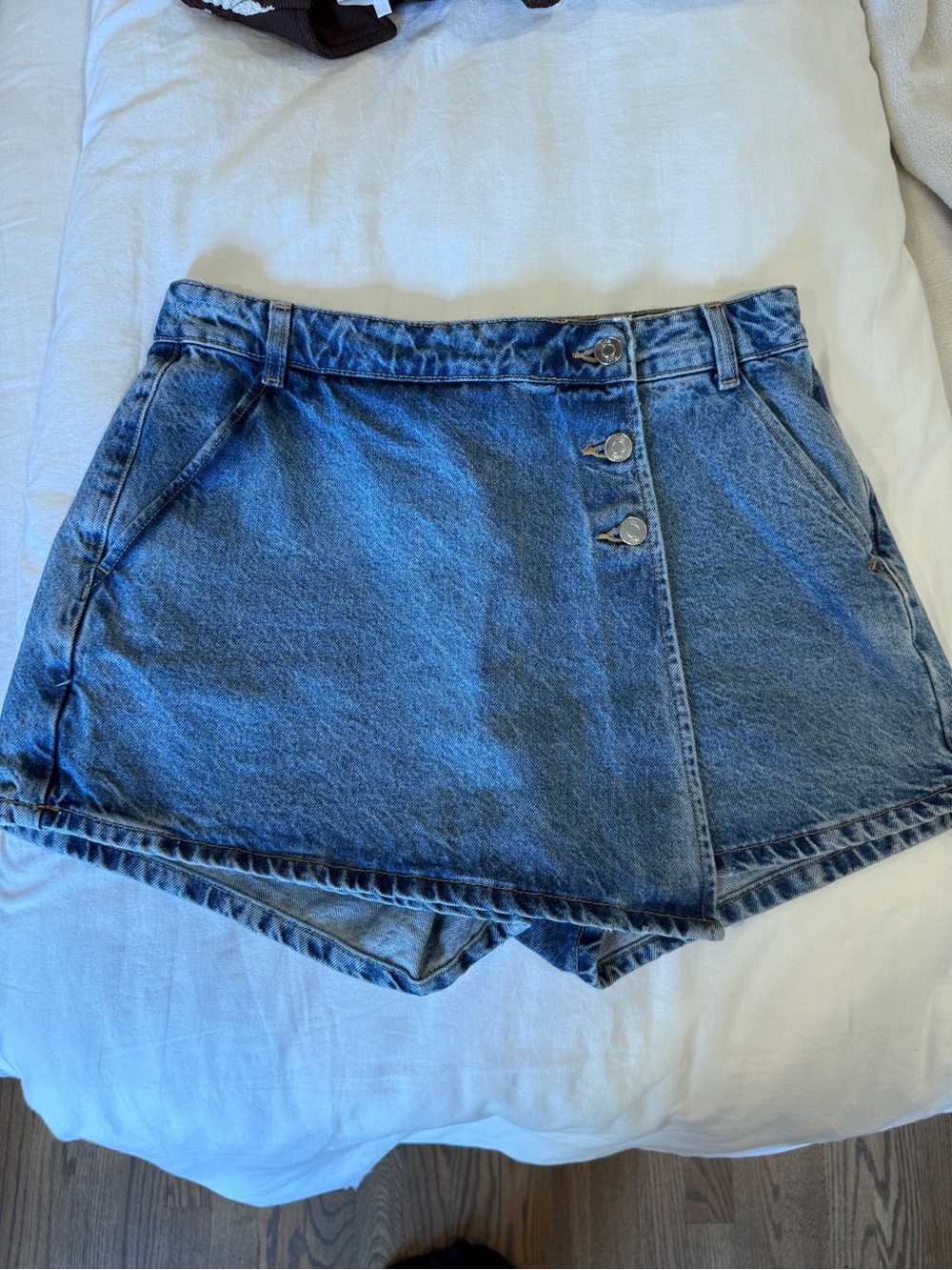 Zara Blue Denim Wrap-Front Button Skort